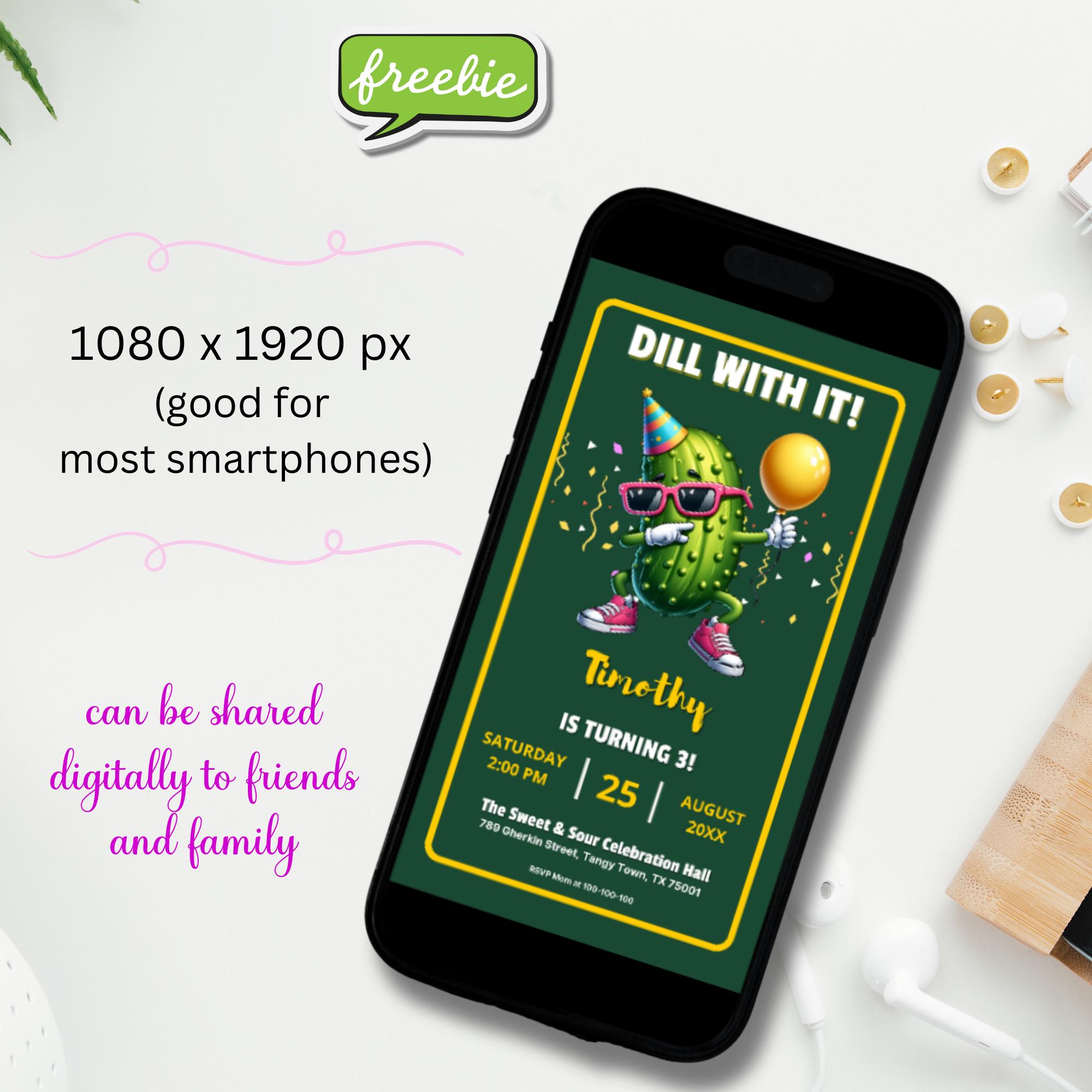 Editable Dill With It Pickle Birthday Party Invitation Template ...