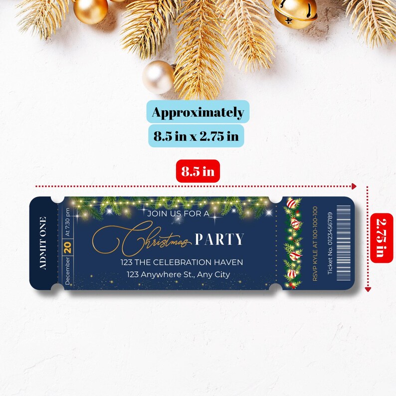 Plantilla editable de invitación con boleto para fiesta navideña en ...