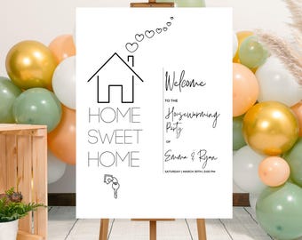 Editable Minimalist Housewarming Party Welcome Sign Template, Printable Black and White Housewarming Party Welcome Poster, New Home Party