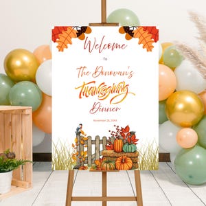 Editable Thanksgiving Dinner Welcome Sign Template, Printable Thanksgiving Party Sign, Thanksgiving Friendsgiving Canva Editable Poster