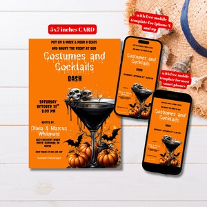Editable Costumes and Cocktails Halloween Party Invitation Template, Printable Adult Halloween Party Invite, Spooky Cocktail Party Invite