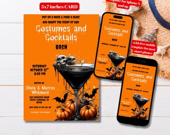 Editable Costumes and Cocktails Halloween Party Invitation Template, Printable Adult Halloween Party Invite, Spooky Cocktail Party Invite