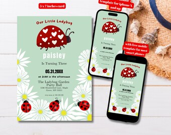 Editable Ladybug Birthday Party Invitation Template, Printable Little Lady Bug Birthday Invitation, Ladybug Birthday Party, Ladybug Invite