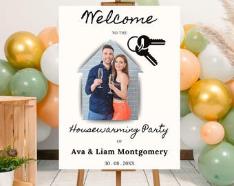 Editable Housewarming Party Welcome Sign Template with Photo, Printable Photo Housewarming Welcome Poster, Photo Welcome Sign Canva Template