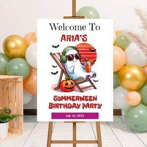 Editable Summerween Birthday Party Welcome Sign Template, Printable Halloween in Summer Birthday Welcome Poster, Summer Birthday Sign