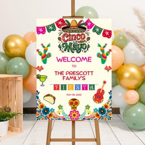 Editable Cinco de Mayo Fiesta Party Welcome Sign Template, Printable Fiesta Party Sign, Mexican Fiesta Welcome Poster, Mexican Holiday Party