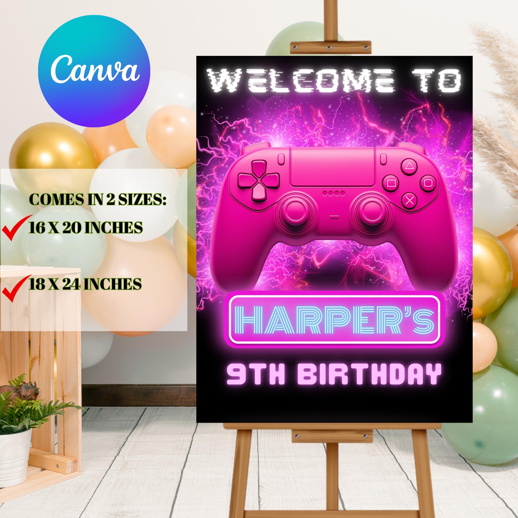 Editable Pink Video Game Welcome Sign Template, Printable Pink Neon ...