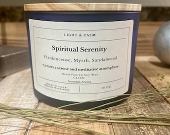 Spiritual Serenity Aromatherapy Candle - Frankincense, Myrrh & Sandalwood Blend