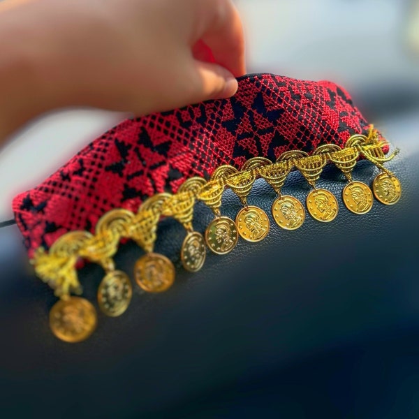Palestine Tatreez Headpiece Beaded Hairband Jerusalem Embroidered Traditional Headdress for women golden coins red Headband hair accessories