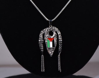 Palestine Keffiyeh Necklace with flag Palestine Scarf Silver Necklace Arab Shemagh Pendant Palestine flag necklace