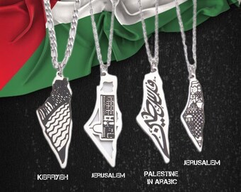 Palestine Carte Pendentif, Keffiyeh Pendentif Al Quds Pendentif Jérusalem Pendentif Palestine Nom Pendentif Palestine carte collier palestine bijoux