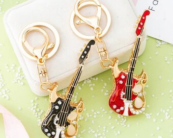 Guitar Bass Shape Keychain Music Lover Gifts Red Guitar Black Guitar Key Chain Ring for Bag Gift Pendant DIY Car Purse Charm Decor