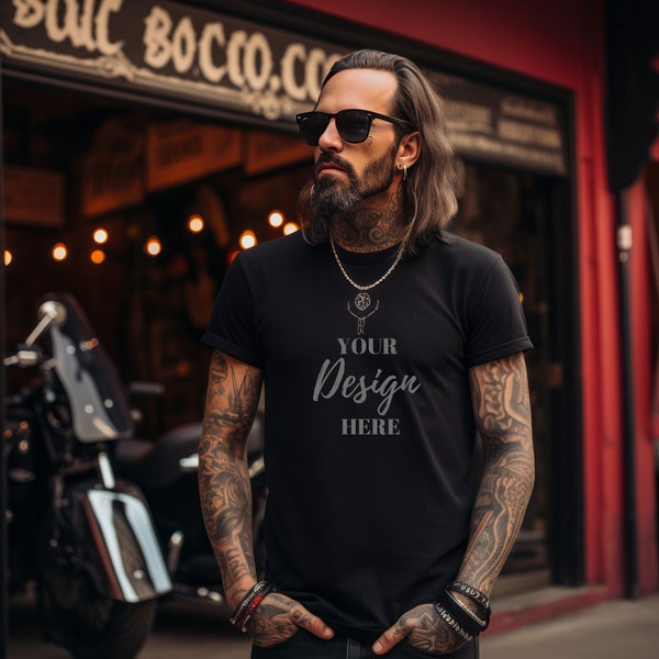 Biker T-Shirt Mockup, BC 3001 Black T-Shirt Mockup, Male BC 3001 T-Shirt Mockup, Black T-Shirt Mockup, T-Shirt Mockup, Biker Mock