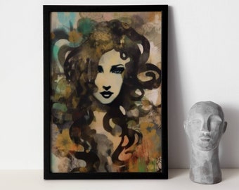 Impresión digital de Medusa, arte de la mitología griega, arte de Medusa, arte del espacio sagrado, arte mural imprimible, arte mural mitológico, decoración del hogar de Medusa