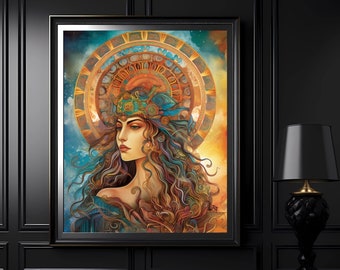 Göttin Minerva Digitaldruck, Göttin der Weisheit, Göttin der Künste, Göttin der Mythologie, Göttin der Mythologie, Kunst des Heiligen Raums