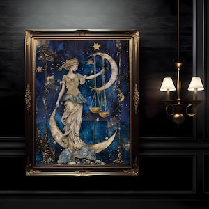 Themis digitaltryck, grekisk mytologikonst, Vågentryck, zodiakväggkonst, mytologikonst, gudomlig feminin konst, andlig väggkonst, Vågengåva