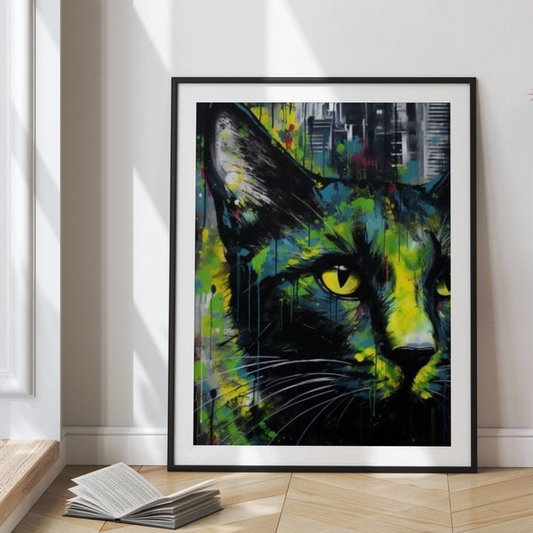 The Outcast Digital Print, Black Cat Graffiti Art Print, Shelter Awareness Digital Print, Black Cat Art, Graffiti Art, Superstition Art