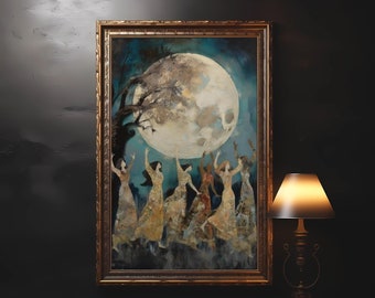 Dance of the Divine Digital Print, Full Moon Ritual, Spiritual Wall Art, Sacred Space Art, Moon Goddess Art, Moon Art, Full Moon Wall Art