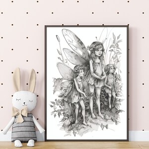 The Offering Digital Print, Charcoal Fairy Art, Kids Bedroom Art, Fairy Print, Printable Wall Art, Fantasy Wall Art, Children&#39;s Wall Art