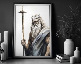 King of Gods Digital Print, Zeus Artwork, Greek Mythology Art, Greek God Art, Spiritual Wall Art, Sacred Space Art, Zeus Watercolor
