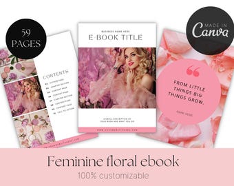 Ebook Template Feminine Floral Pink / Workbook Template Canva / Aesthetic Editable Design / Easy to Edit / Customizable / Freebie / Coaches