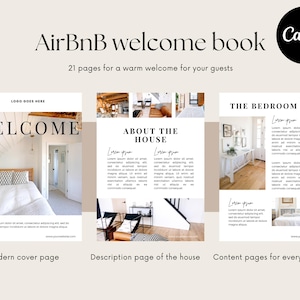 Libro de bienvenida de Airbnb / Guía para huéspedes y normas de la casa / Casas de alquiler vacacional / Letreros / Plantilla Canva / Letrero de bienvenida de Airbnb con información de estacionamiento