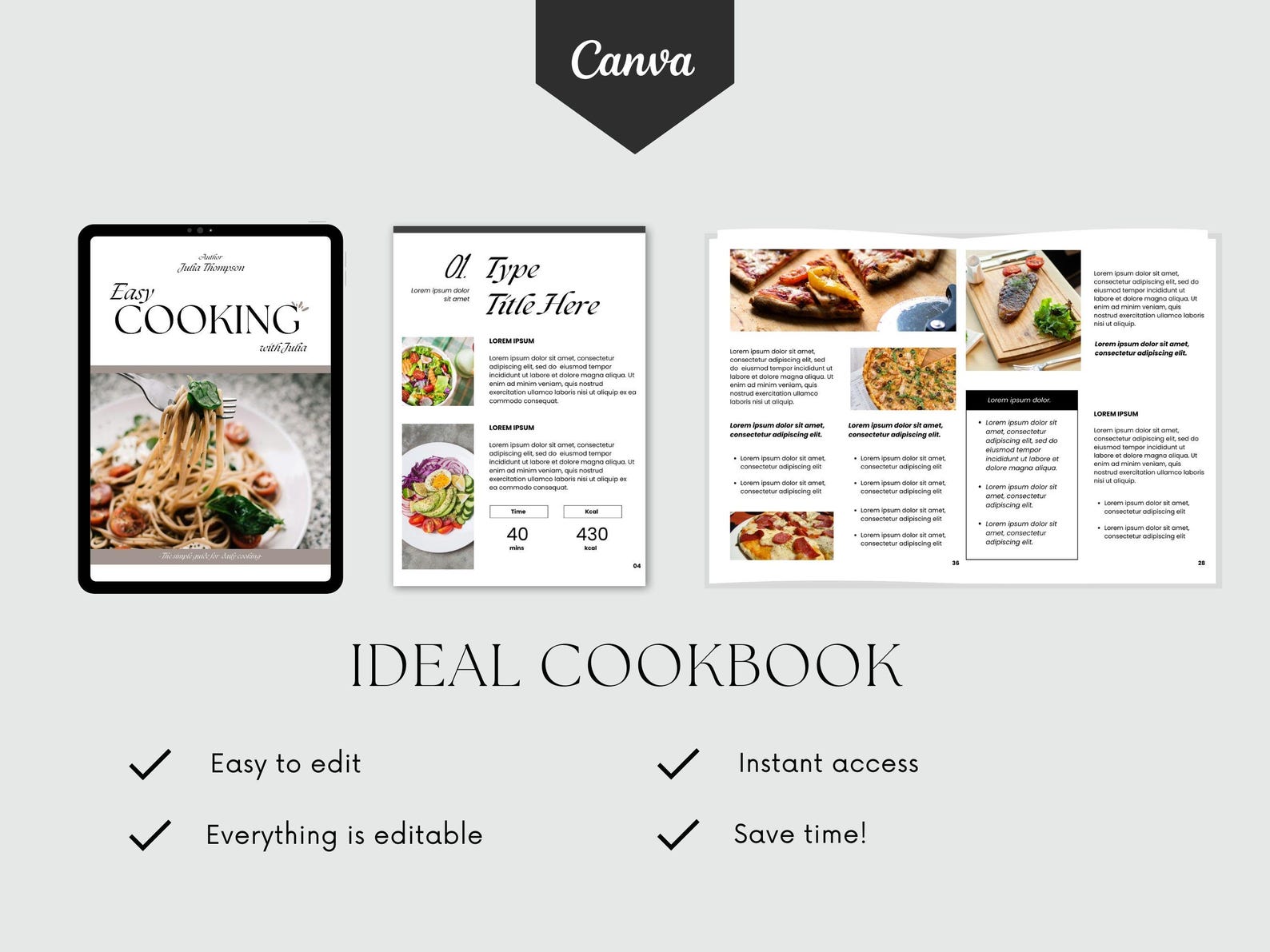 Editable Recipe Template / Ebook for Chefs / Fully Editable in Canva ...