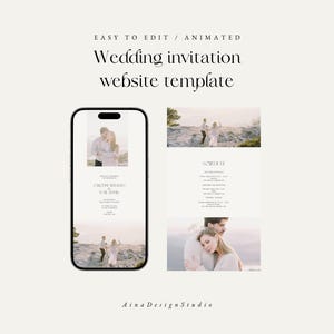 Digital wedding invitation with trackable RSVP, Animated wedding invitation, Editable Canva website wedding template