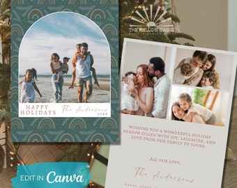 Boho Holiday Card | Photo Christmas Card Template | Printable Christmas Card | Personalized Holiday Card with Photo | Picture Christmas card