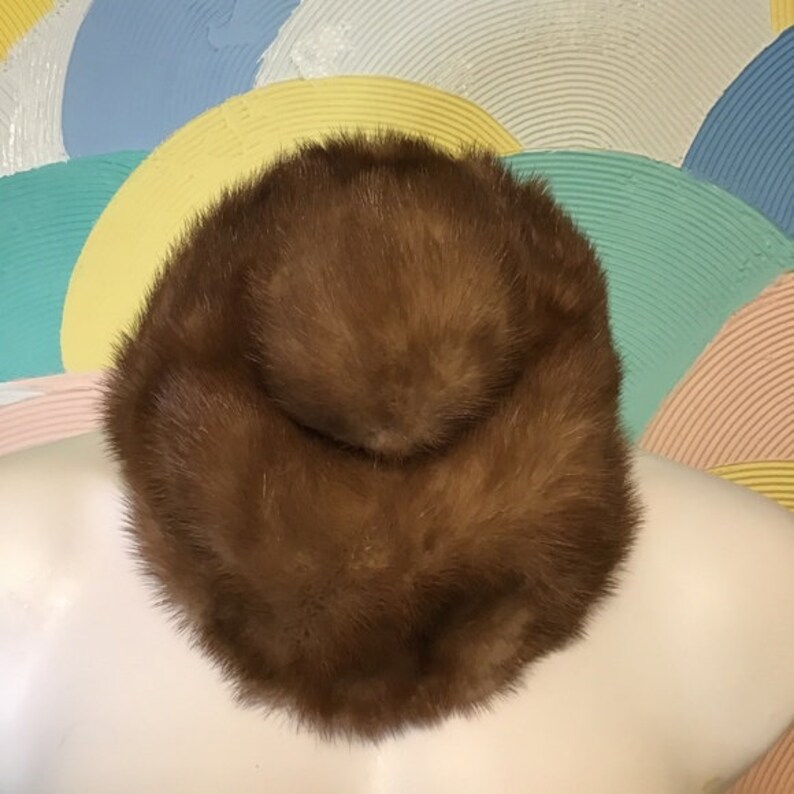 Vintage 1950s real fur mink hat one size image 1