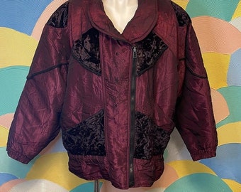 Vintage maroon International Outerwear velvet bomber jacket Sz M