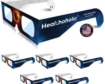 Healthoholic 6 Pack Solar Eclipse Glasses CE and ISO Certified Direct Sun View Safe Eye Protection - Made in USA (6 Pack)