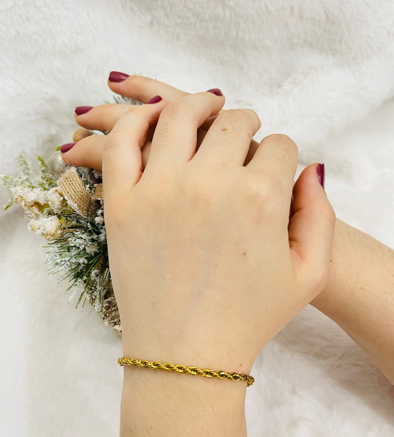 Rope Chain Jewelry Set With 1 Bracelet and 1 Necklace Dainty Twist Chain Jewelry 14k Gold Plated