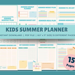 Summer Planner Printable for Kids & Families |Bucket List, Weekly Schedule, Chores, Meal,Goals, Reading and More | Instant Download | PDF
