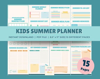 Sommerplaner für Kinder und Familien |Bucket List, Wochenplan, Aufgaben, Mahlzeit, Ziele, Lesen und mehr | Sofortdownload | PDF-Datei