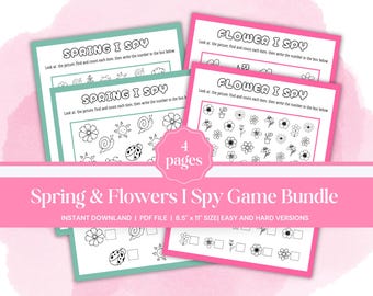 Frühling und Blumen I Spion Bundle - Spaß druckbare Aktivität Paket für Kinder | Einfache & schwere Versionen | Frühlingszählaktivität | Suchen und finden