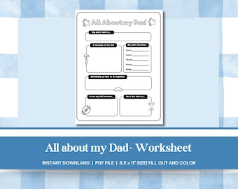 All About My Dad Printable – Father’s Day Questionnaire for Kids| Digital Printable | Instant PDF Download| Homeschool activity