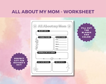 All About My Mom - Printable Mother's Day Worksheet for Kids | Fun & Meaningful Mom Appreciation Activity | Digital | Instant Download