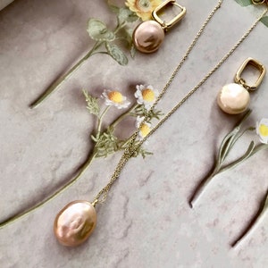 Real Baroque Pearl 14K Gold Plated Necklace&Bracelet Set, Big Nature Baroque Jewelry,Genuine Pearl Jewelry, Summer Necklace