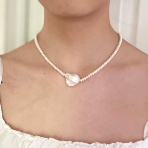Freshwater Baroque Pearl Wedding Necklace Bridal Gift for Her Unique Large White Baroque Necklace Statement Jewelry OOAK Pearl Necklace