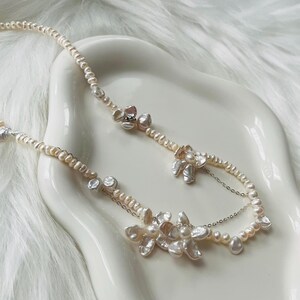 Elegant barockpärlhalsband i 925 sterlingsilver, brudpärlhalsband, barockblommahalsband, bröllopssmycken, pärlhalsband bild 8