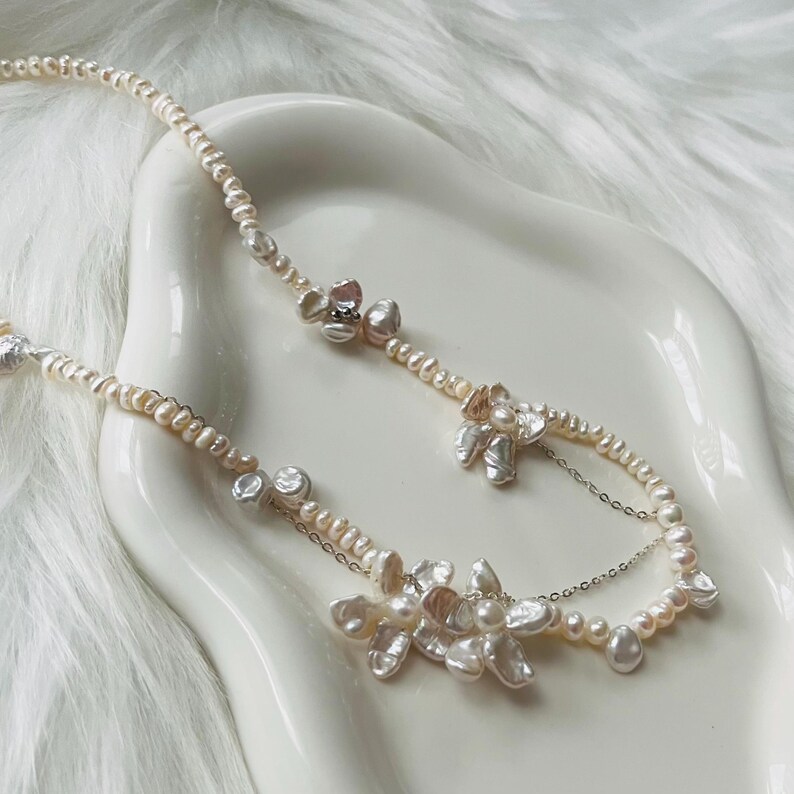 Elegant barockpärlhalsband i 925 sterlingsilver, brudpärlhalsband, barockblommahalsband, bröllopssmycken, pärlhalsband bild 8