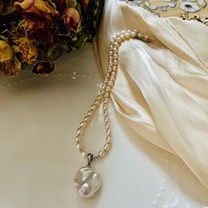 Baroque Pearl Necklace, Baroque Pearl Pendant Necklace, Freshwater Rice Pearl Necklace, Big Nature Baroque Bridal Necklace, Wedding Jewelry