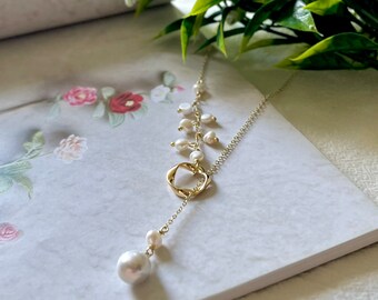 Handcrafted Freshwater Pearl Necklace, Gold Waterproof Link Necklace, Minimalist Elegant Dainty Chain, Summer Necklace