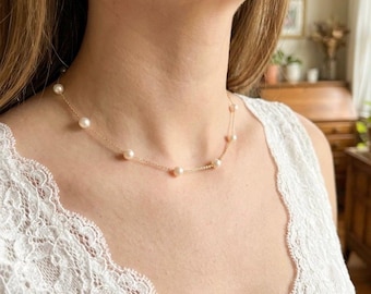 Pearl Necklace for Bride, Delicate Station Necklace, Timeless Wedding Jewelry