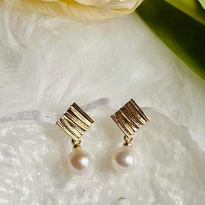 Süßwasser Perle Tropfen Ohrringe, Perle baumeln Ohrringe, 14K Gold Perle Ohrringe