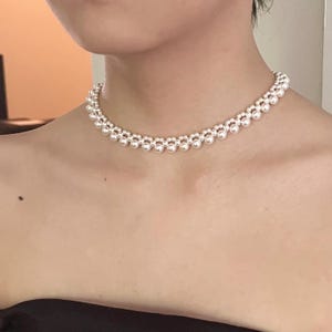 Lace Pearl Necklace Beaded Choker Handmade Romantique Bridal Jewelry Swarovsk Crystal Pearl Elegant French Chic Wedding Pearl Gift for Her