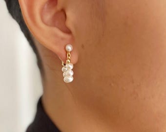Pendientes de aro con clip de perlas de agua dulce, pendientes de clip de perlas, delicados pendientes de perlas para uso diario, pendientes de novia, regalo de dama de honor.