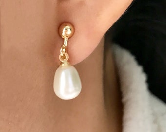 Freshwater Pearl Drop Clip-On Earrings | Minimalist Teardrop Dangle | Pearl Gold Bridal Jewelry | Bridesmaid Gift | Wedding Earrings