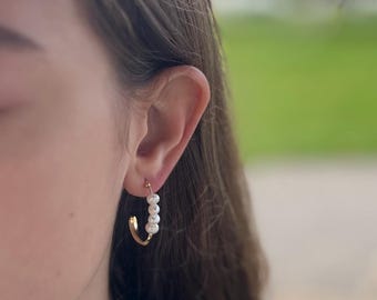 Pareloorbellen, 14 kt gouden zoetwaterpareloorbellen, bruidsoorbellen, trouwsieraden, minimalistische pareloorbellen